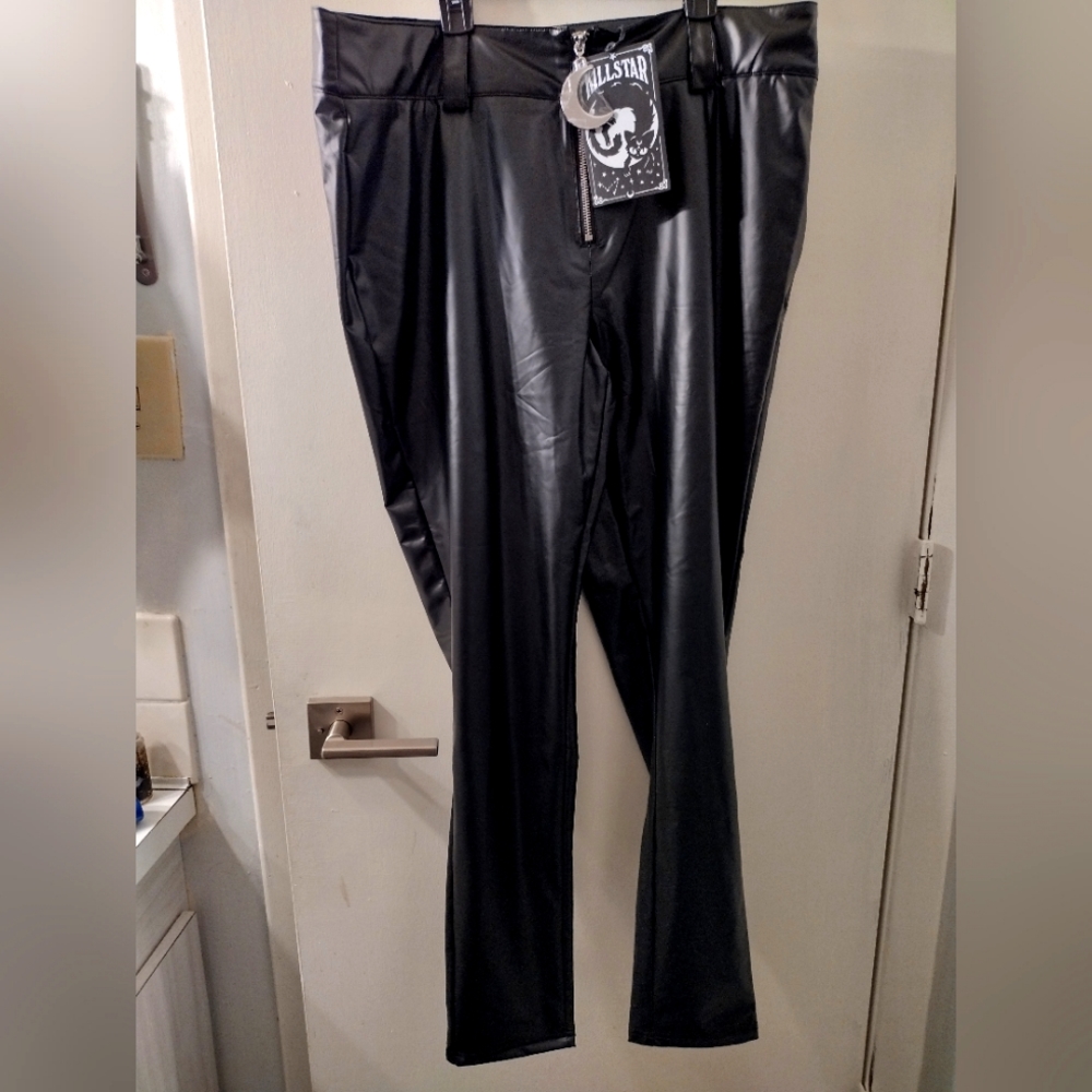 Killstar vinyl crescent moon zipper goth pants
